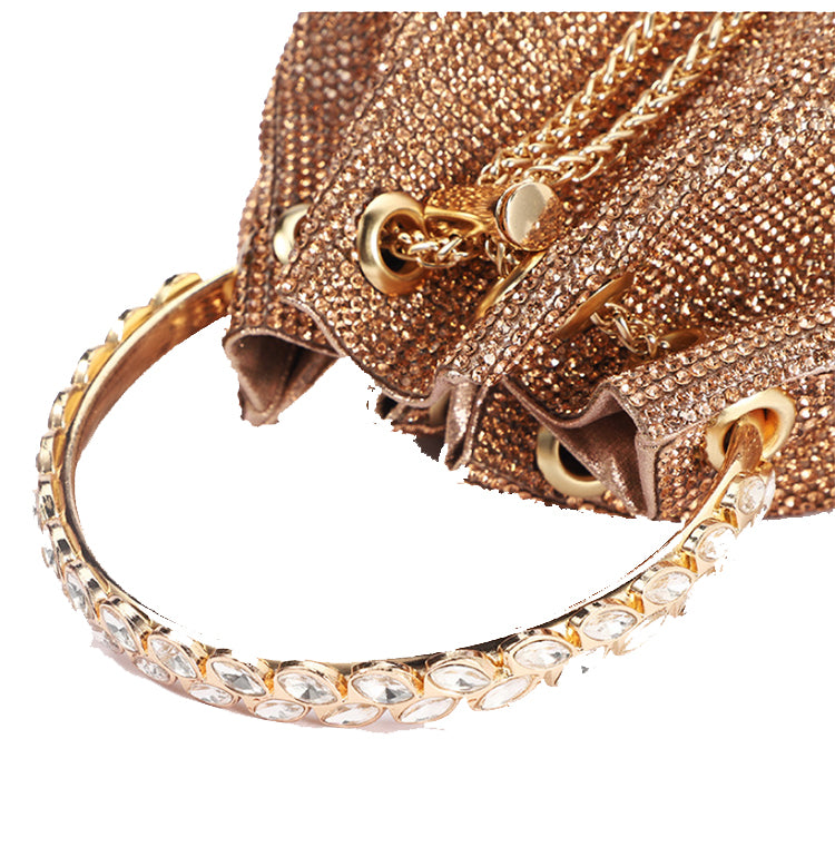 Women's Gold Tone Rhinestone Decor Chain Clutch Bag For Parties And  Weddings