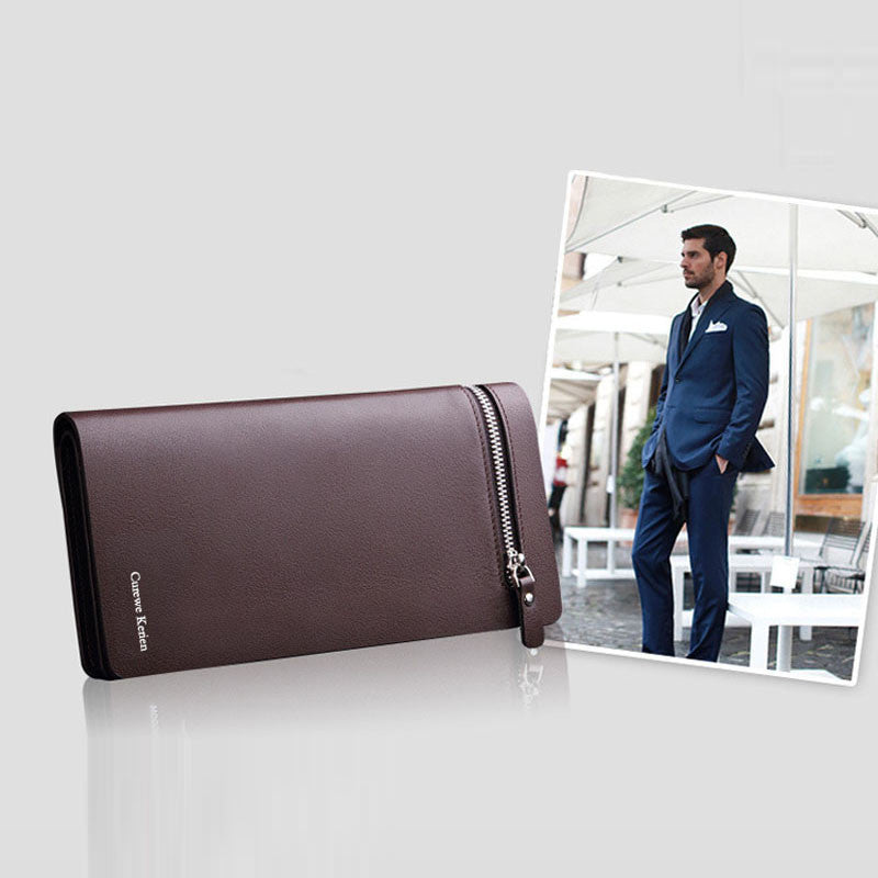 Men's Business Leather Bifold Long Wallet Cash Pocket Card Holder Clutch  Purse